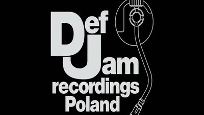 a black and white poster with the words def jam records poland