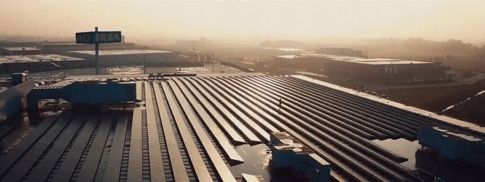 a view of a train yard from above