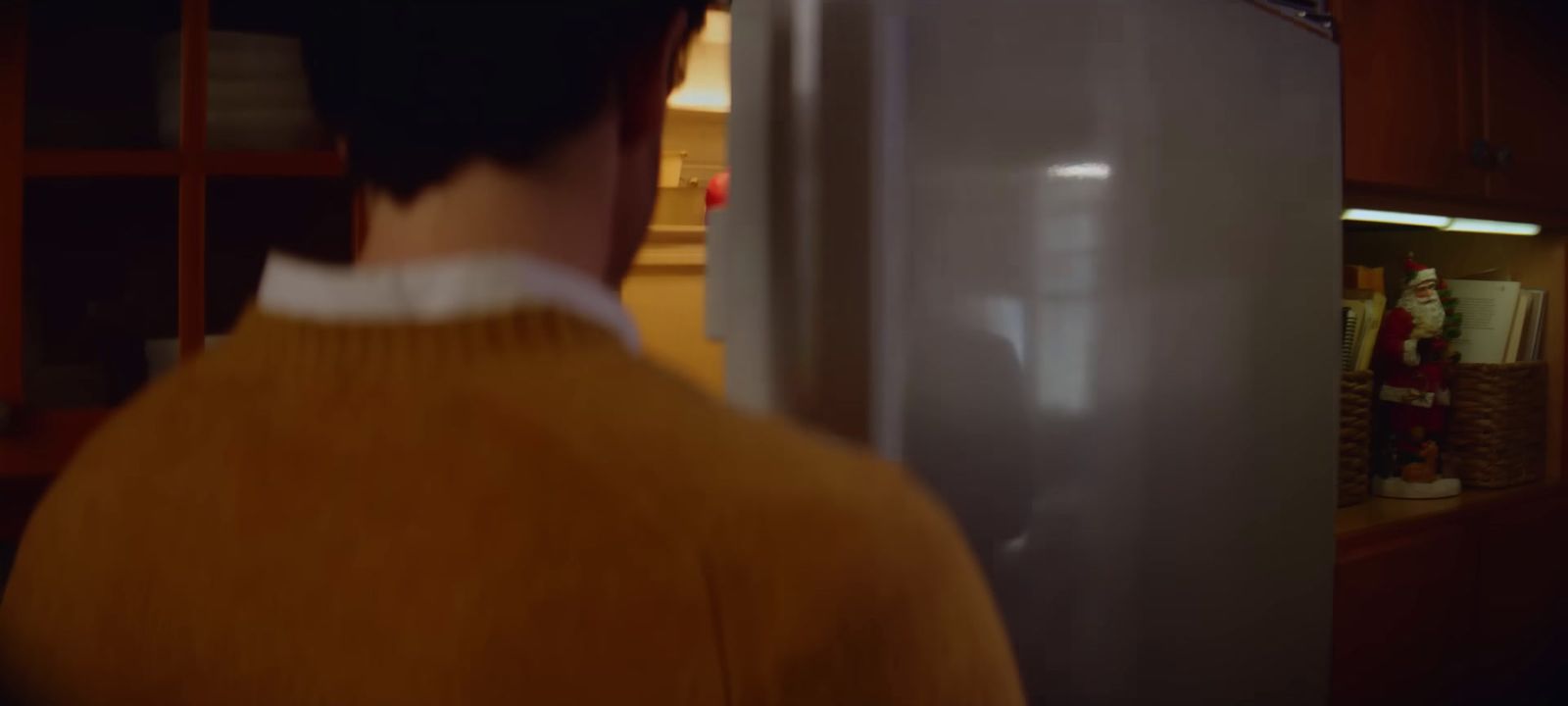 a man standing in front of a refrigerator in a kitchen