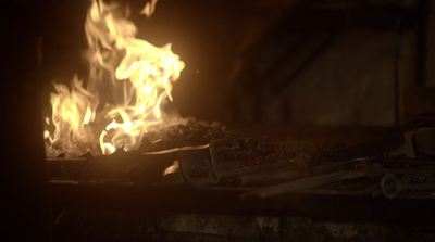 a close up of a fire in a brick oven