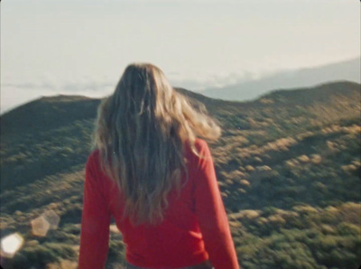 a woman standing on top of a lush green hillside