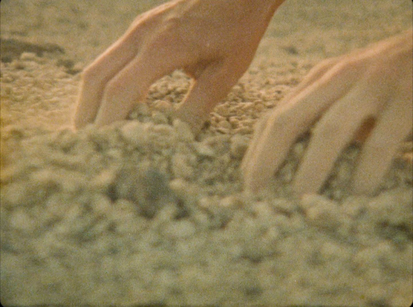 two hands reaching for something in the sand