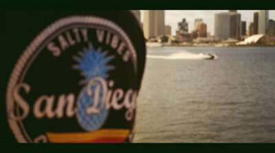 a close up of a bottle of beer near a body of water