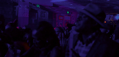 a group of people standing in a room