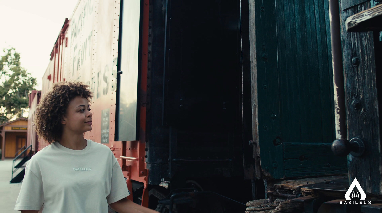 a woman standing in front of a train car