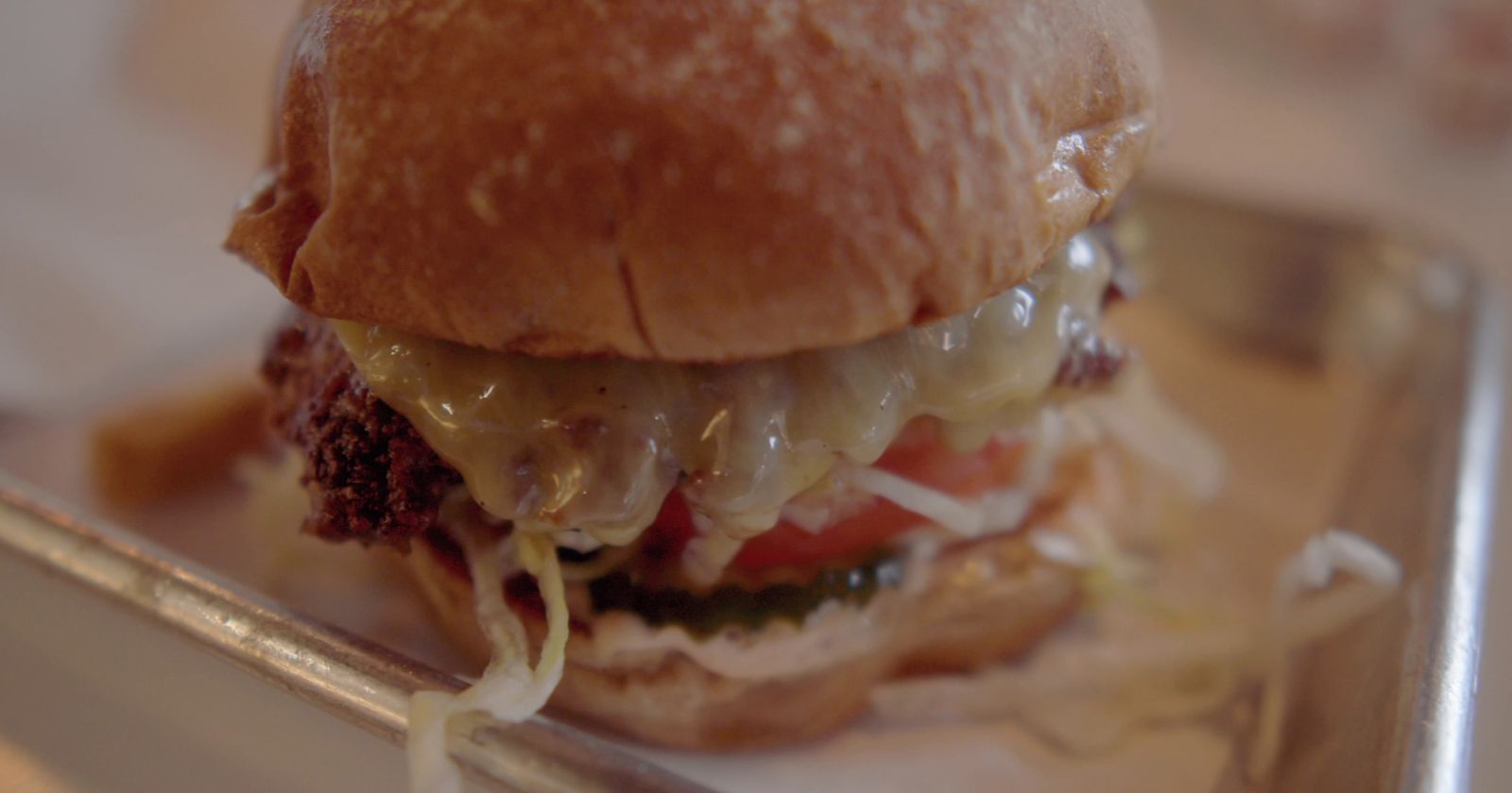 a close up of a sandwich on a tray