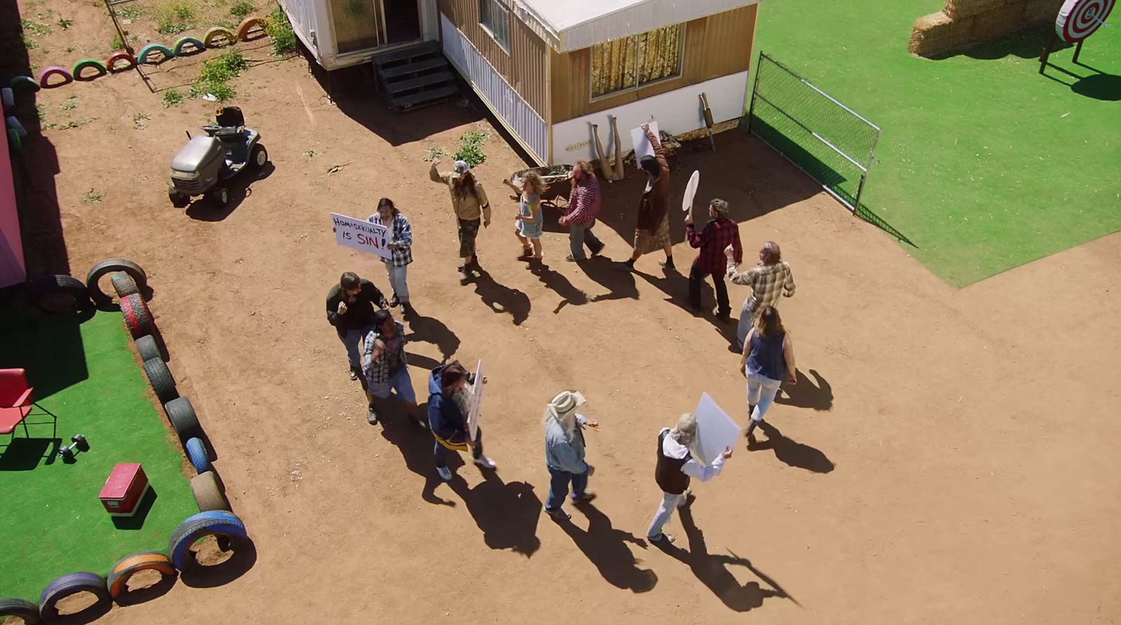 a group of people standing outside of a building