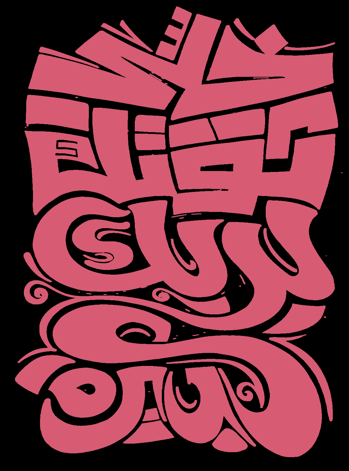 a pink and black graffiti type design on a black background