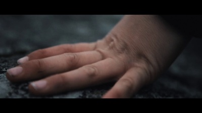 a person's hand resting on a rock