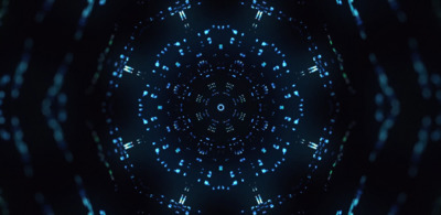 an abstract blue and black background with a circular design