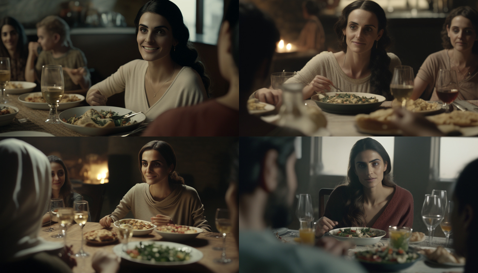 a group of people sitting around a table eating food