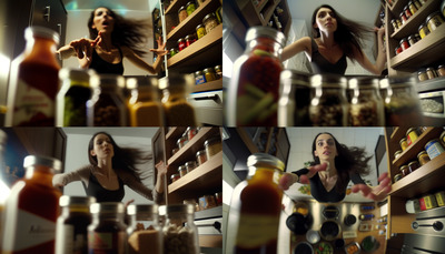 a collage of photos of a woman surrounded by bottles