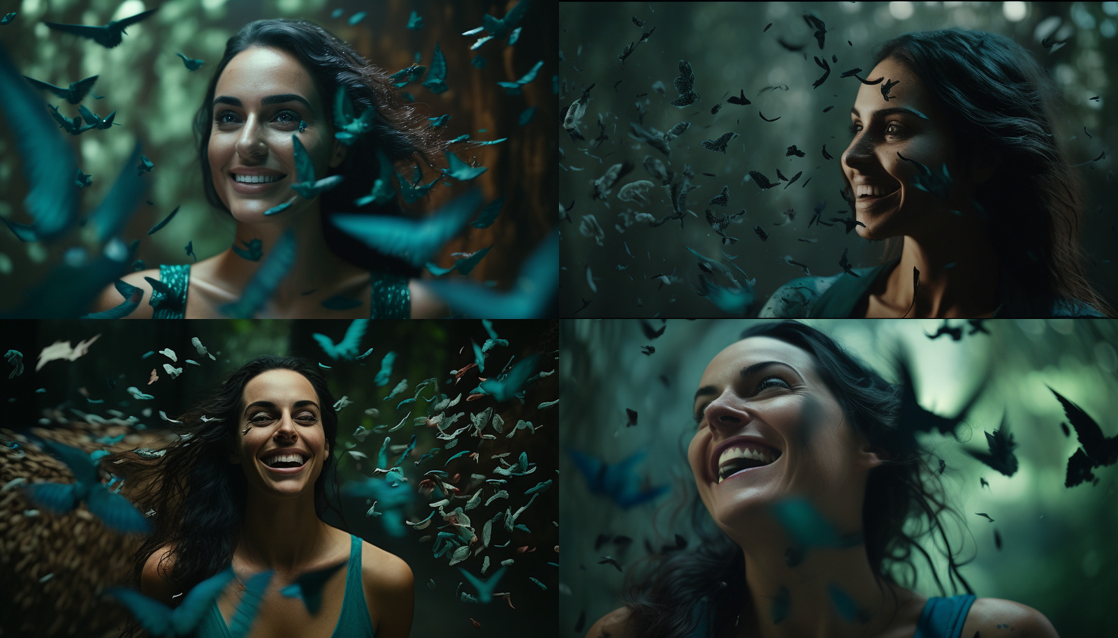 a collage of photos of a woman surrounded by bats