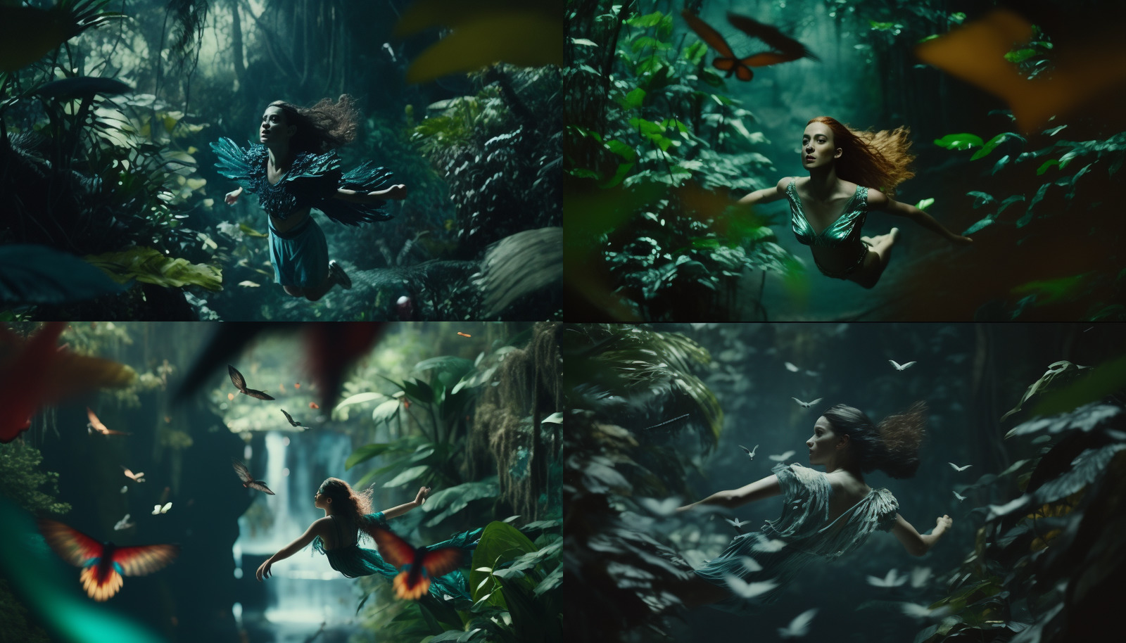 a collage of images of a woman in a forest