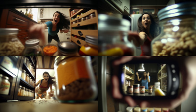 a woman taking a picture of herself in a kitchen