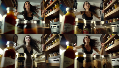 a collage of photos of a woman in a kitchen