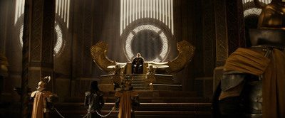 a group of knights standing in front of a golden throne