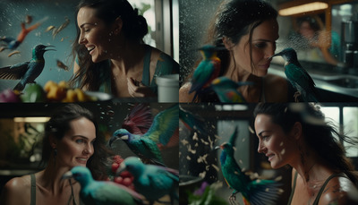 a collage of photos of a woman and birds