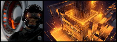 two images of a man in a futuristic suit