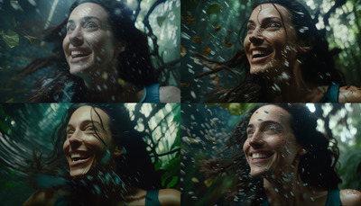 a collage of photos of a woman laughing