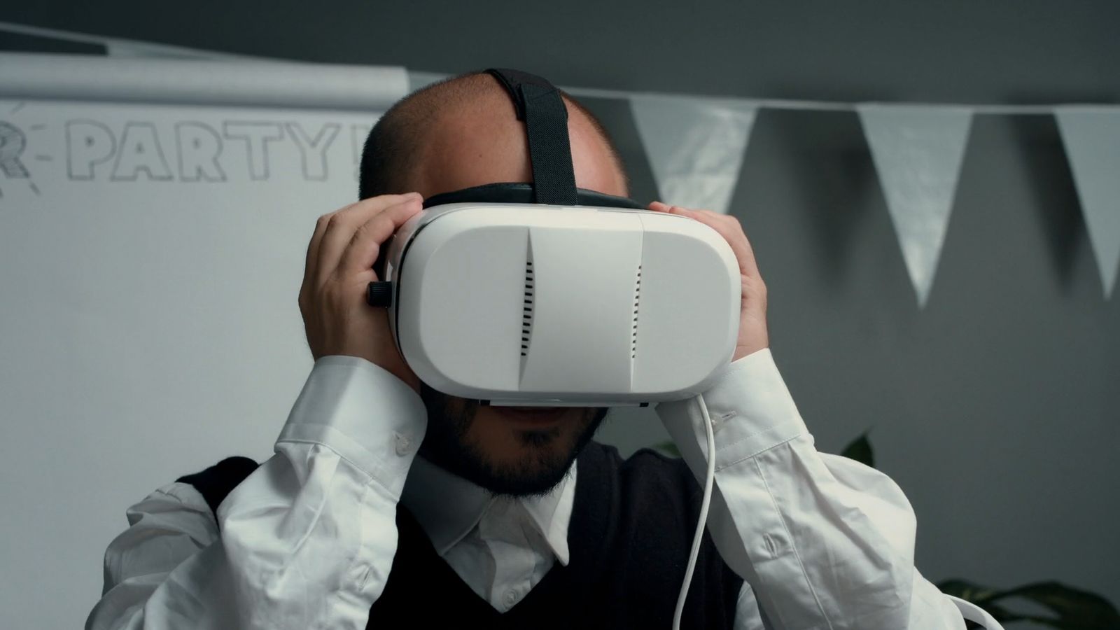 a man wearing a virtual reality headset