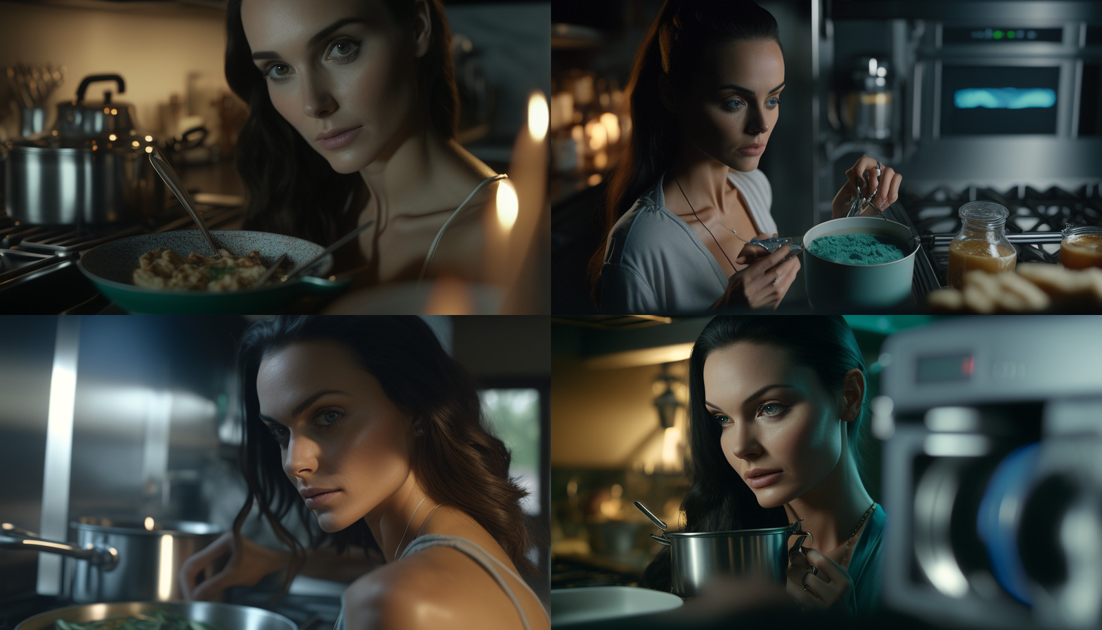 a collage of photos of a woman in a kitchen