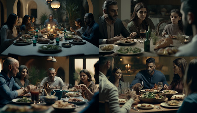 a group of people sitting around a dinner table