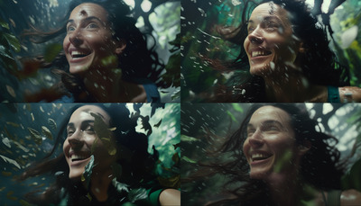 a collage of photos of a woman laughing