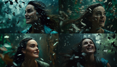 a collage of photos of a woman in the rain