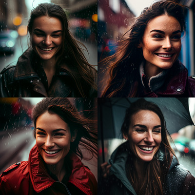 a collage of four photos of a woman smiling