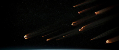 a group of rockets flying over the earth