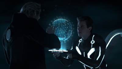 a man in a black suit is holding a glowing object