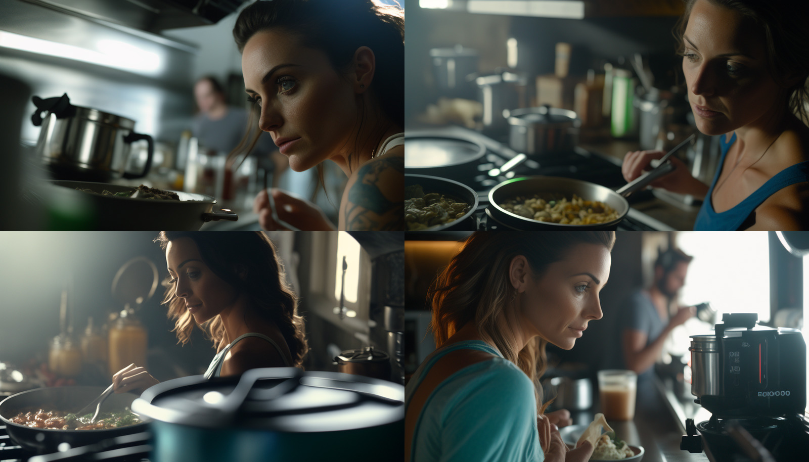 a series of photos of a woman cooking in a kitchen