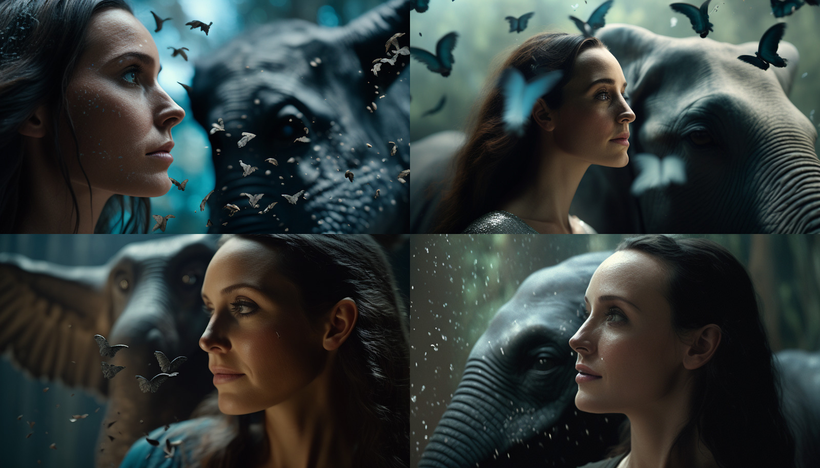 a collage of photos of a woman and an elephant