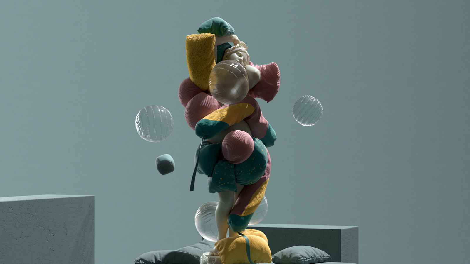 a statue of a clown juggling bubbles