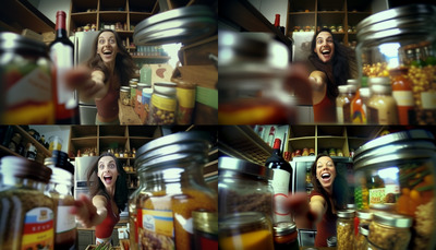 a collage of photos of a woman in a kitchen