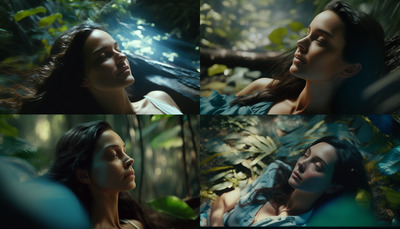 a collage of a woman and a man in the woods