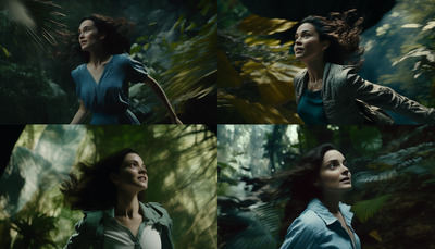 a collage of photos of a woman in the woods