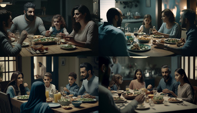 a group of people sitting around a table eating food