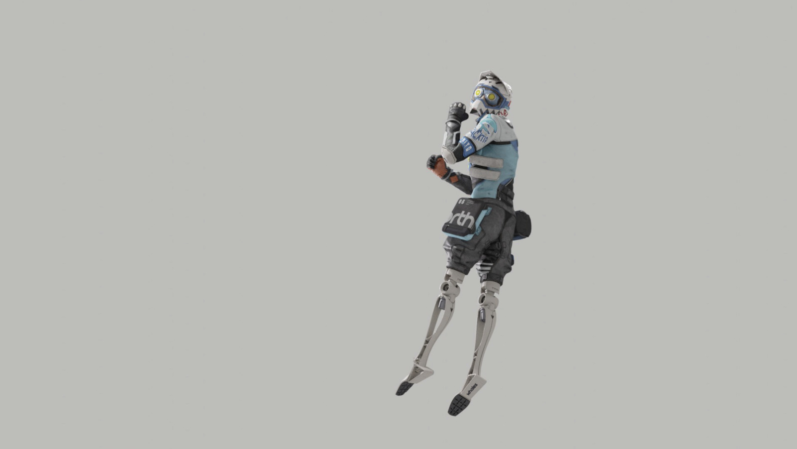 a robot is flying through the air on a gray background