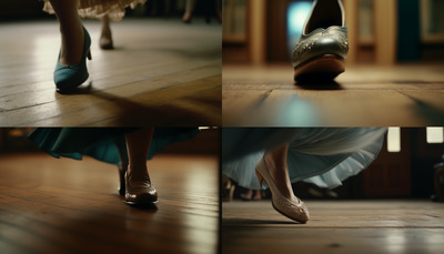 a woman's legs and shoes on a wooden floor