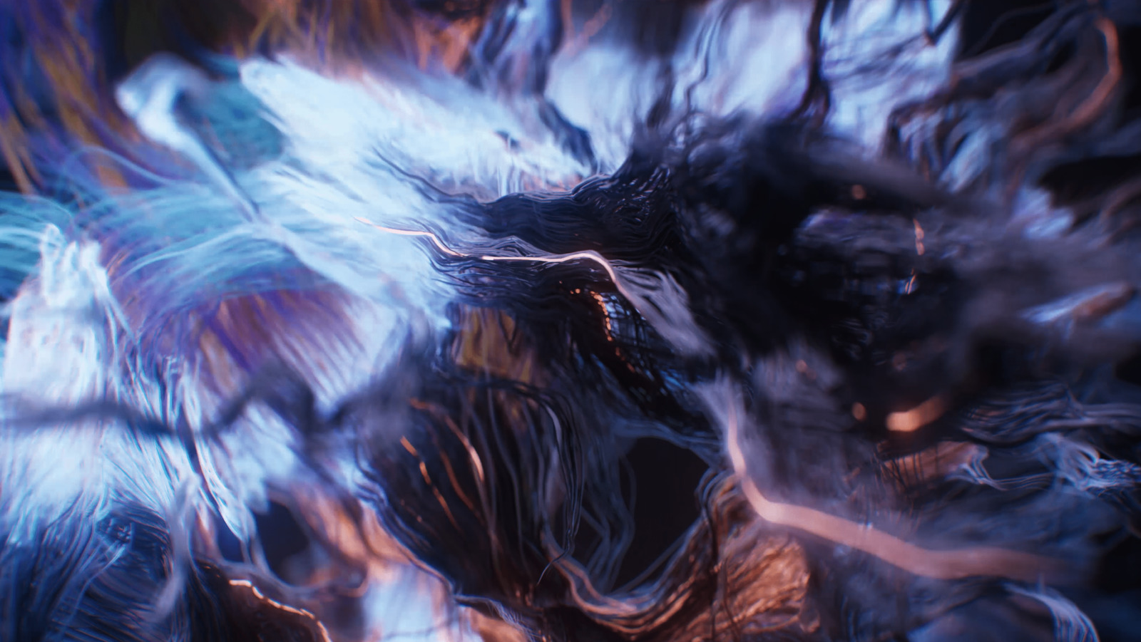 a blurry image of blue and orange feathers