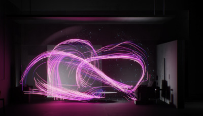 a purple light painting in a dark room