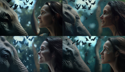 a collage of images of a woman and an elephant