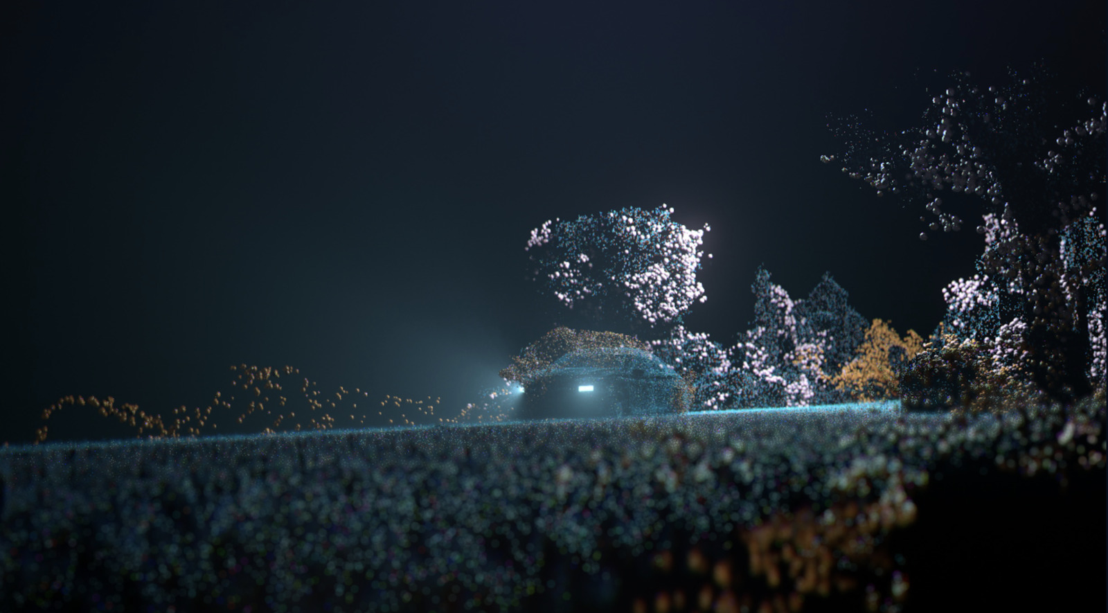 a car driving down a road at night