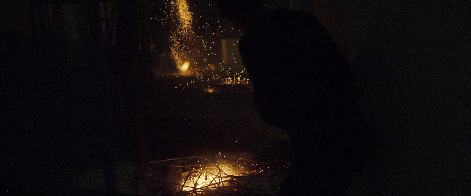 a man standing next to a fire hydrant in the dark