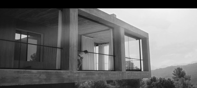 a black and white photo of a person looking out of a window