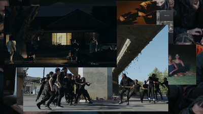 a collage of images of a group of people dancing