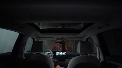 the interior of a vehicle with a view of the dashboard