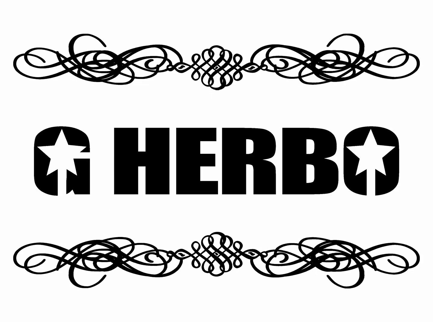 a black and white logo with the word herb